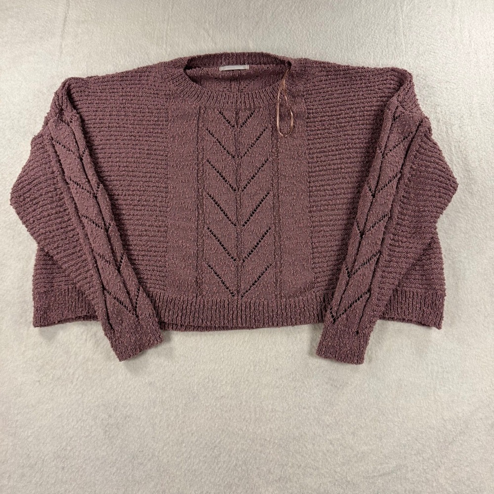 Altar'd State Cropped Sweater Womens Medium Mauve Purple Pointelle Knit Boho